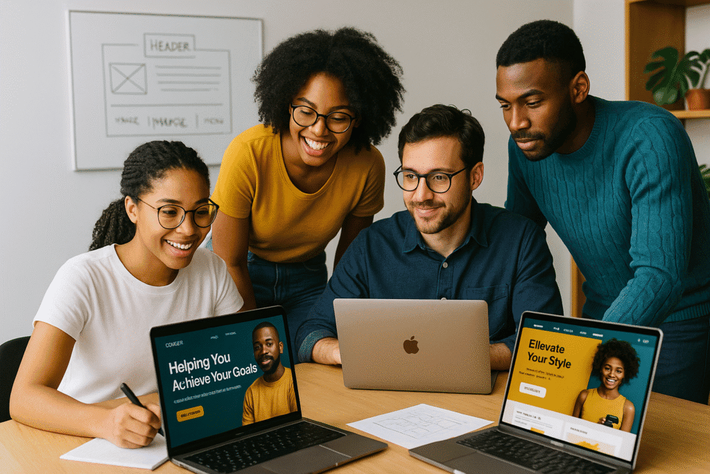 Image of our web company team working/ designing