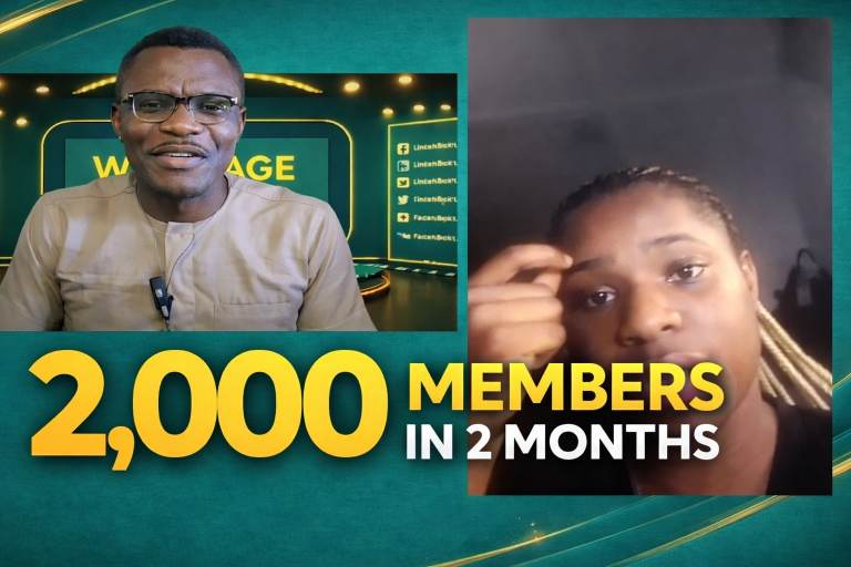 thumbnail image of confidence okechukwu & interviewer nestor with inscription 2000 members in two months